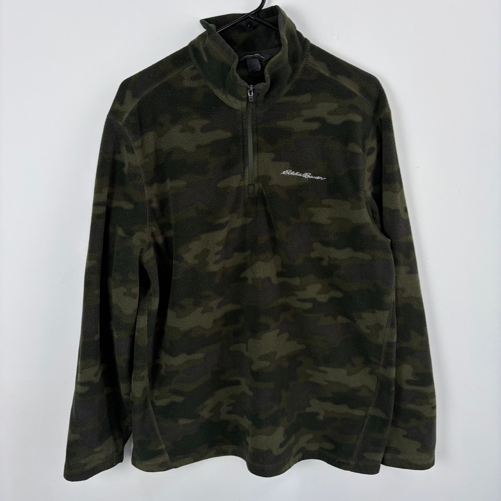 Eddie‎ Bauer Men's Camo 1/4 Zip Fleece Pullover Sweatshirt Green Gorp Size Large